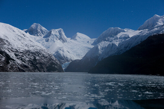 Moonlight, Winter, Seno Pia, West Arm, Tierra del Fuego, Chile