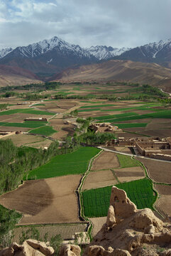 Views of Bamyan Valley and surrounding Koh-i Baba range from the ruins of Shar-i Gholghola, Bamyan Province,