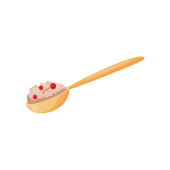 Fototapeta na wymiar Spoon of oatmeal porridge for breakfast cartoon illustration. Spoon full of porridge with berries. Food, grain, healthy lifestyle, nourishment concept