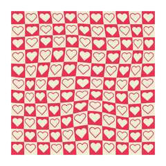 Retro distorted checkered background seamless pattern with hearts