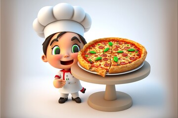 Pizzabäcker mit Pizza als lustige Figur, ai generativ