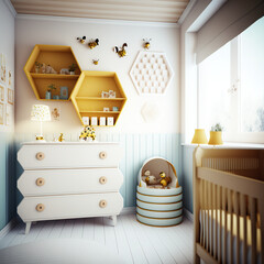 children's room in bee style, honeycomb, generative AI  - obrazy, fototapety, plakaty