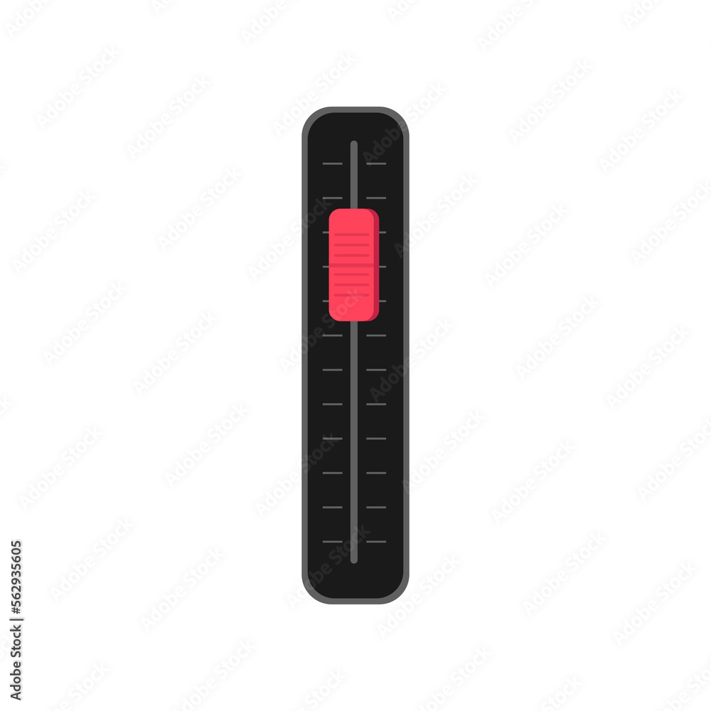 Poster red slider on control panel vector illustration. terminal element, slider on dashboard. technology, 