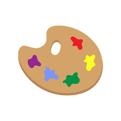 Wooden palette for artists cartoon illustration. Wooden palette for drawing on white background, painter supply. Art, stationery concept