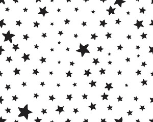 Black stars, random sizes, seamless pattern digital clipart	