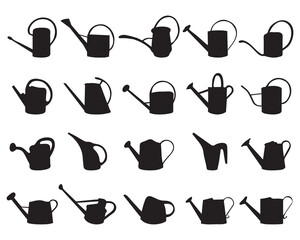 Black silhouettes of watering cans on white background - 562936861
