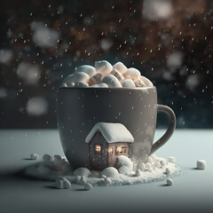 hot chocolate with marshmallows, generative AI 