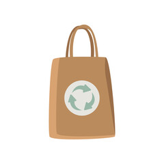 Recycle and reusable paper bag cartoon illustration. Eco paper bag. No plastic bags, reduce, reuse, recycle, go green slogan. Zero waste, ecology concept