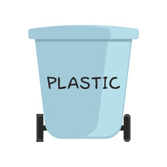 Recycle and reusable blue trash bin cartoon illustration. Blue trash bin. No plastic bags, reduce, reuse, recycle, go green slogan. Zero waste, ecology concept