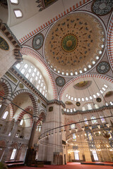Fototapeta na wymiar Interior of ehzade Mosque ehzade Mosque or Prince Mosque or ehzade Camii. This Ottoman imperial mosque, located in the Fatih district, was built by Sinan.Istanbul