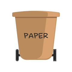 Recycle and reusable brown trash bin cartoon illustration. Brown trash bin. No plastic bags, reduce, reuse, recycle, go green slogan. Zero waste, ecology concept