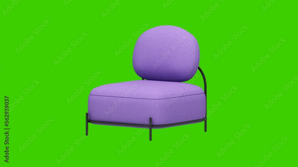 Poster modern furniture, armchairs that are slowly rotating. and keep changing colors on green screen backg