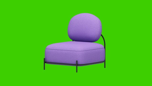 Modern furniture, armchairs that are slowly rotating. and keep changing colors on green screen  background. 3d rendering animation looping