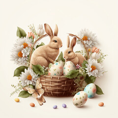 painted easter bunny, bunny jumps, spring flowers, generative AI