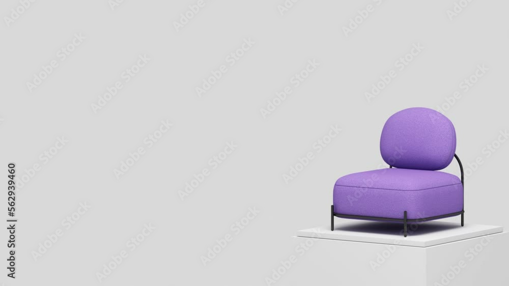 Poster modern furniture, armchairs that are slowly rotating. and keep changing colors on white color backgr