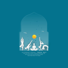 21 June- international yoga day, woman in yoga body posture. Vector