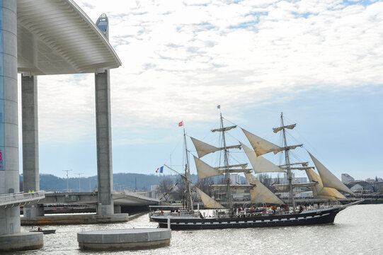 Bordeaux, France - MARCH, 16 2013: The old ship Le Belem docked in the port of Bordeaux on the Garonne. High quality photo