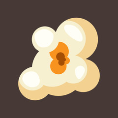 Popcorn piece vector illustration. Salty or sweet snack from corn or souffle for watching movies isolated on brown background. Food, cinema concept