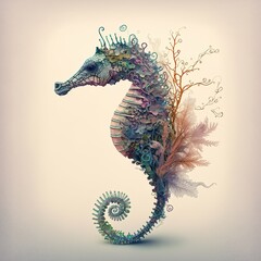 Watercolor seahorse illustration created by generative AI - obrazy, fototapety, plakaty
