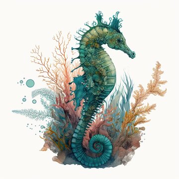 Watercolor seahorse illustration created by generative AI