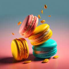 Traditional colorful macarons beautifully decorated, generative AI
 - obrazy, fototapety, plakaty