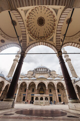 Shehzade Camii Mosque. Courtyard with a fountain of the Shehzade Camii Mosque. Landmarks of Turkey....