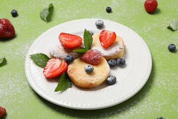 Concept of tasty sweet food, cheese pancakes