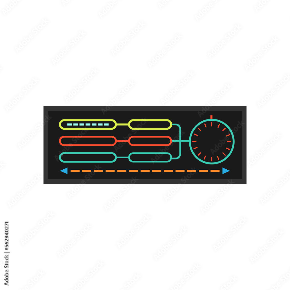 Poster screen or monitor with indicators for control panel vector illustration. retro control console or te