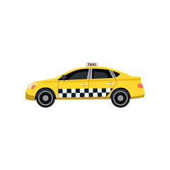 Taxi car side view illustration. Taxi cab side view, yellow car isolated on white background. Traveling, transportation concept