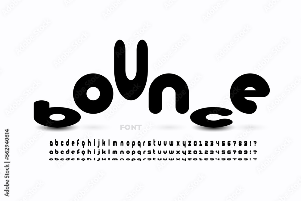 Poster jumping letters style font design, alphabet letters and numbers vector illustration