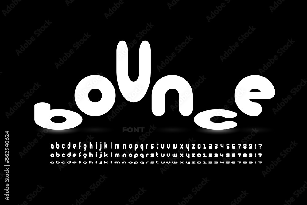 Poster jumping letters style font design, alphabet letters and numbers vector illustration