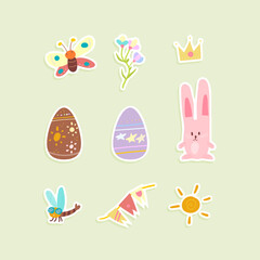 Easter Bunny with  Eggs,Butterfly and Flowers  Stickers Set.These stickers are perfect for adding a festive touch to your Easter-themed crafts, decorations, or greeting cards.