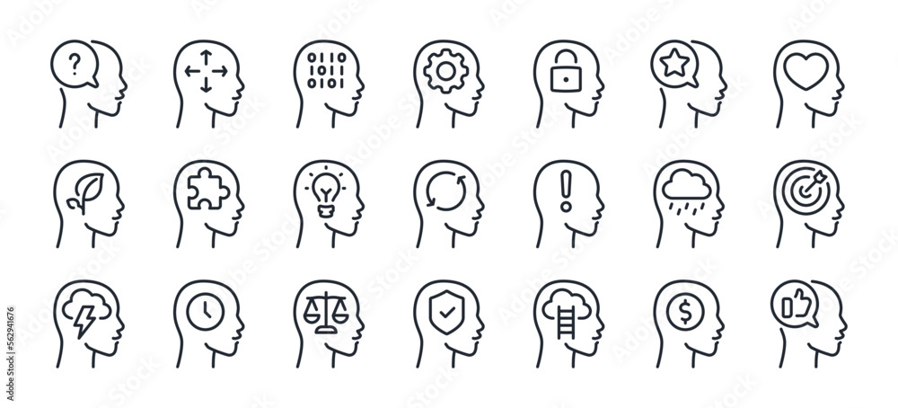 Canvas Prints human head and feelings related editable stroke outline icons set isolated on white background flat 