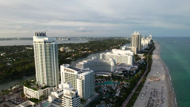 Drone clip of the Fontainebleau Hotel, Miami Beach Florida.