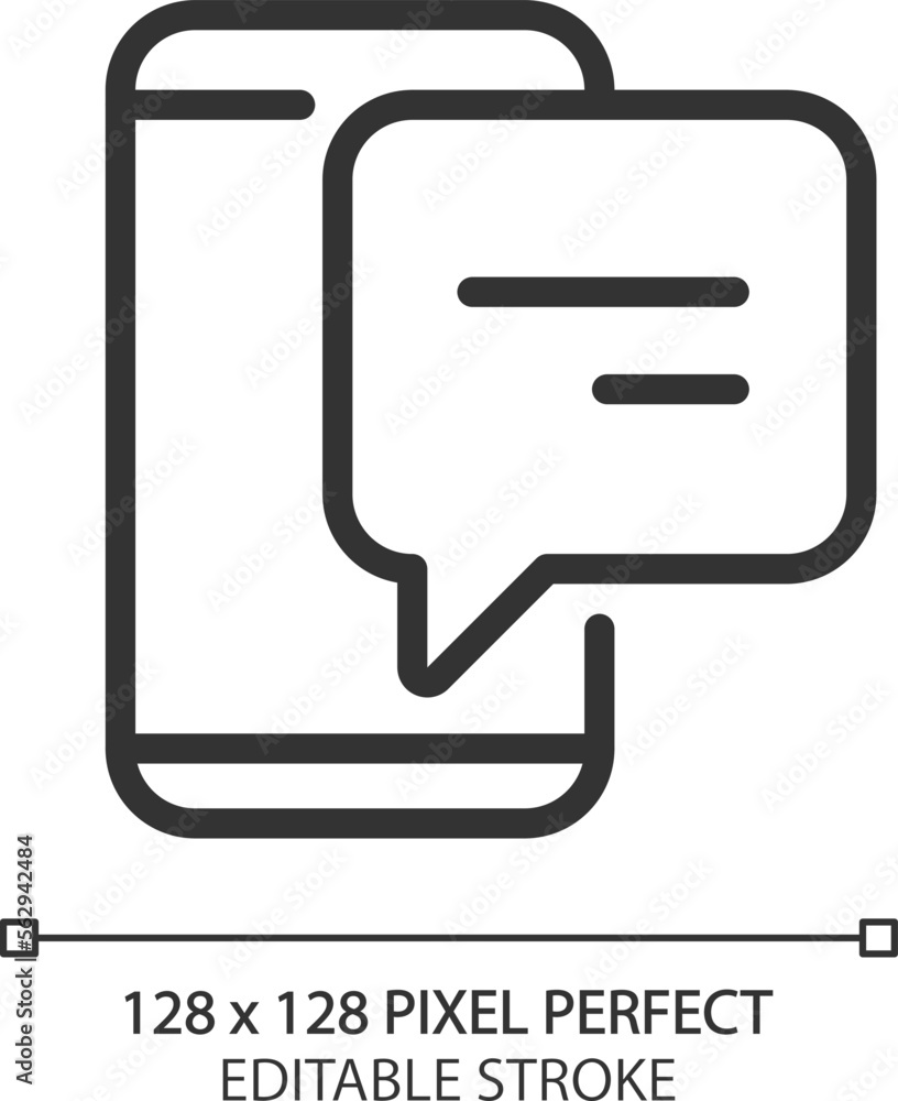 Poster smartphone with speech bubble pixel perfect linear icon. notification from messenger. mobile phone a