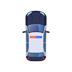 Top view of city police car for scheme vector illustration. Aerial view of car, street or park element for cityscape plan or map. Landscape design, architecture concept © PCH.Vector