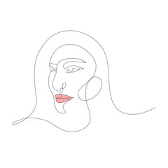 Beautiful girl face. Continuous one line drawing. Modern continuous line art woman portrait. Contemporary portrait. minimalist contour. Fashion concept. Black and white vector illustration