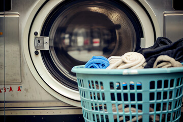 Gefüllter Wäschekorb vor einer Waschmaschine - Generative Ai 