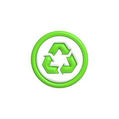 Cute 3D Recycle icon, Green recycle arrow symbol 3D rendering