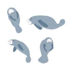 Kussenhoes Manatees. Scandinavian style under sea. Save the manatee concept. Character design. Vector illustrations isolated on white background. © Anna Eshka