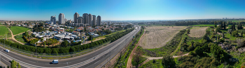 Fototapeta premium High resolution beautiful composed aerial drone panorama of southern Rehovot city- Israel