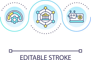 Automated banking system loop concept icon. Financial management. Computer program. Improve performance abstract idea thin line illustration. Isolated outline drawing. Editable stroke. Arial font used