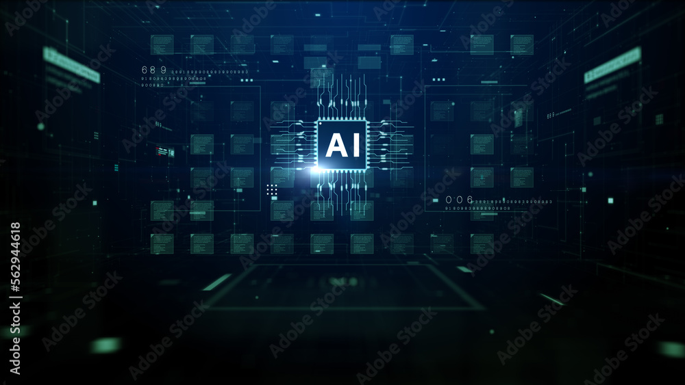 Poster technology digital data network abstract background, artificial intelligence ai on circuit board, fu