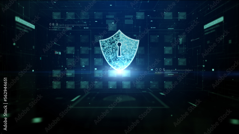 Aufkleber blue shield icon cyber security, digital data network protection, future technology digital data net
