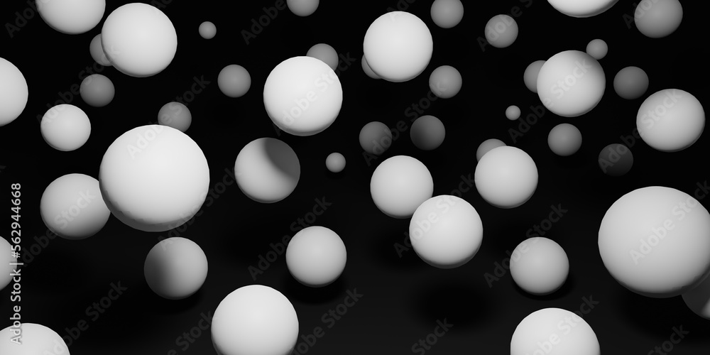 Poster abstract 3d render. background with falling 3d balls. dynamic flying bubbles. modern trendy backgrou