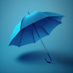 a blue umbrella is opened on a blue background,  standing on the blue ground. Generative AI - obrazy, fototapety, plakaty