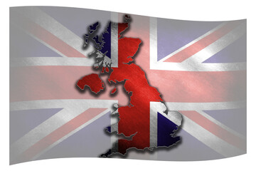 The waving flag of Great Britain with its geographical border