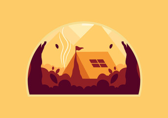 Colorful Flat illustration of outdoor camping