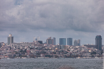 Obraz premium A Seagull flies by the Suleymaniye Mosque in the Golden Horn inlet, Istanbul