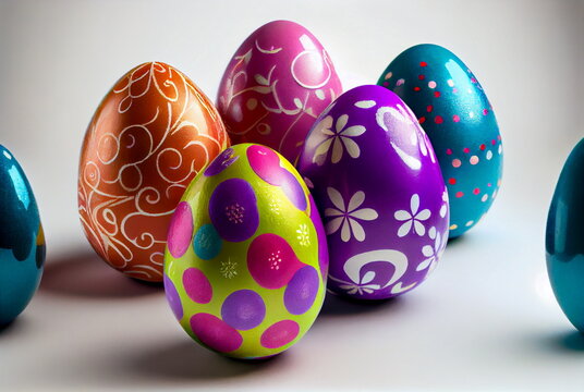 colorful easter eggs, white background